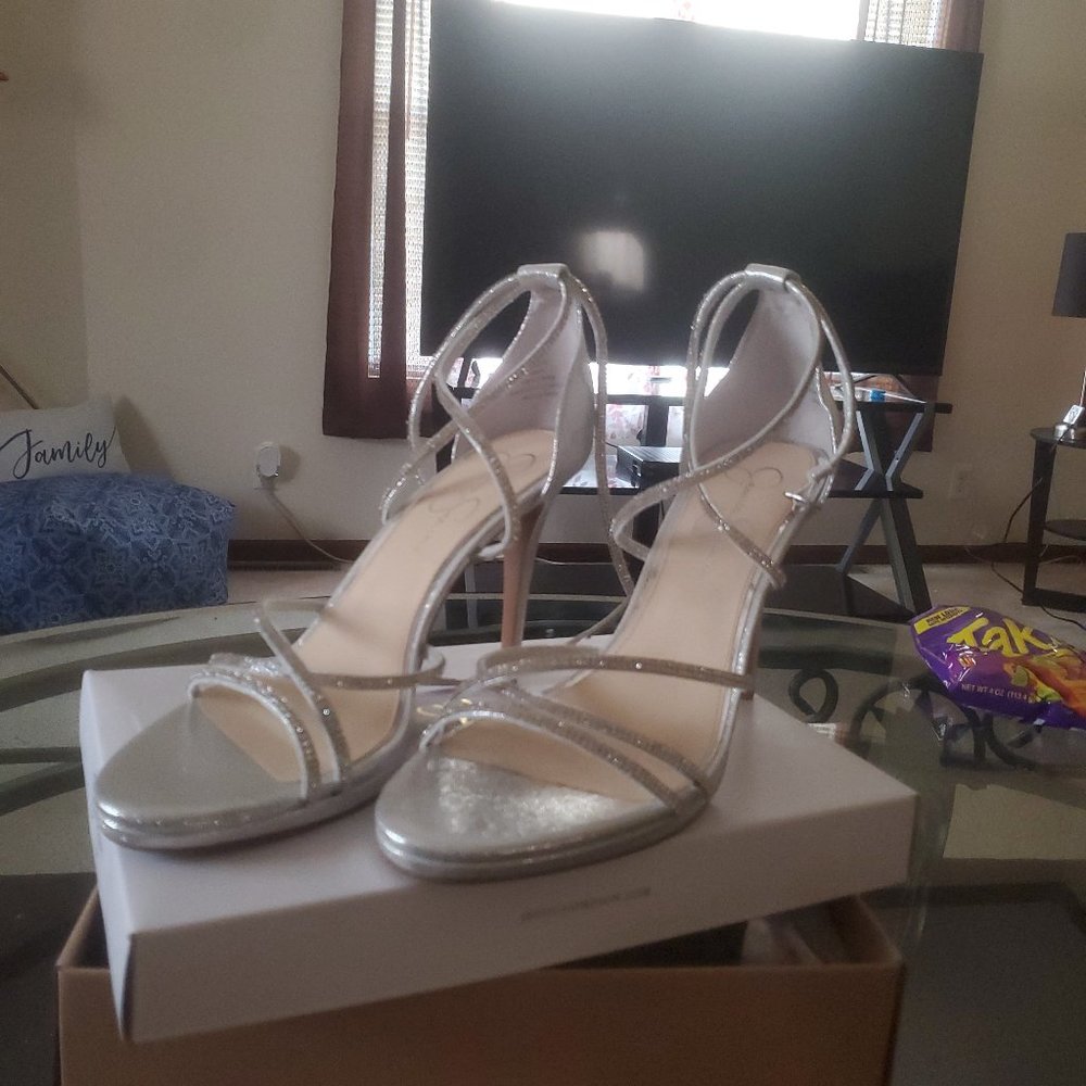 J lo size 12 heels with rhinestone straps